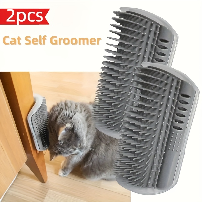 TEMU 2pcs Wall-mounted Cat Grooming Brushes With Self-grooming Massage Comb - Durable Pvc Corner Brushes, Easy Adhesive Strip Installation, Suitable