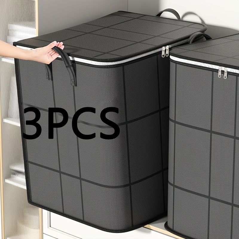 TEMU 3pcs Set Of Large Clothing Storage Boxes, Foldable Wardrobe Storage Bags, Large Capacity Storage Boxes, Home Double-zipper Organizer Bags With