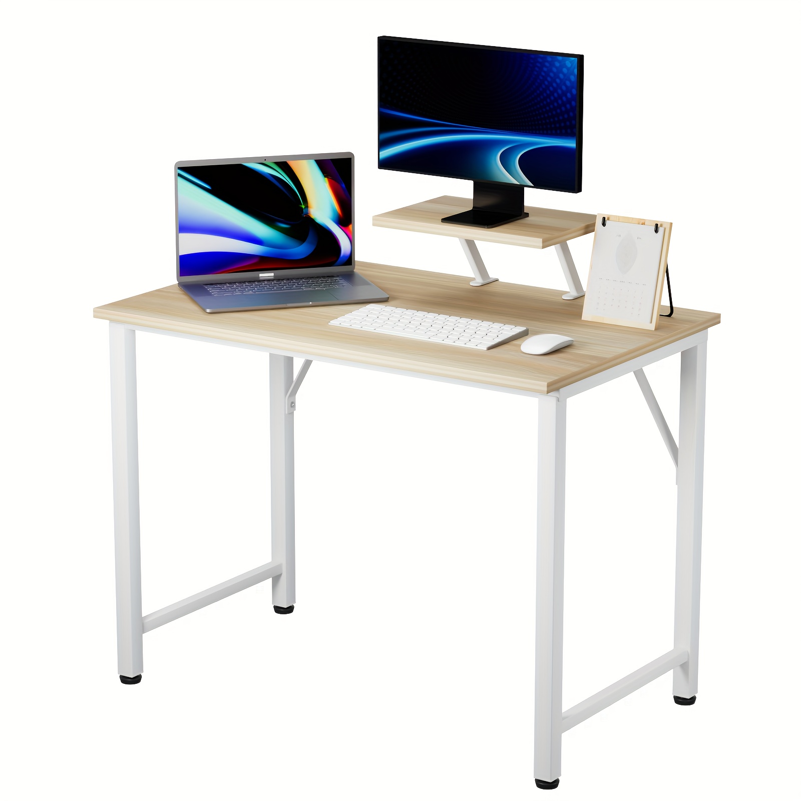 TEMU Bureau stable avec support d'écran - Bureau d'ordinateur portable avec petit support amovible - Plateau étanche - 80 x 40 x 74 cm - Pour bureau,