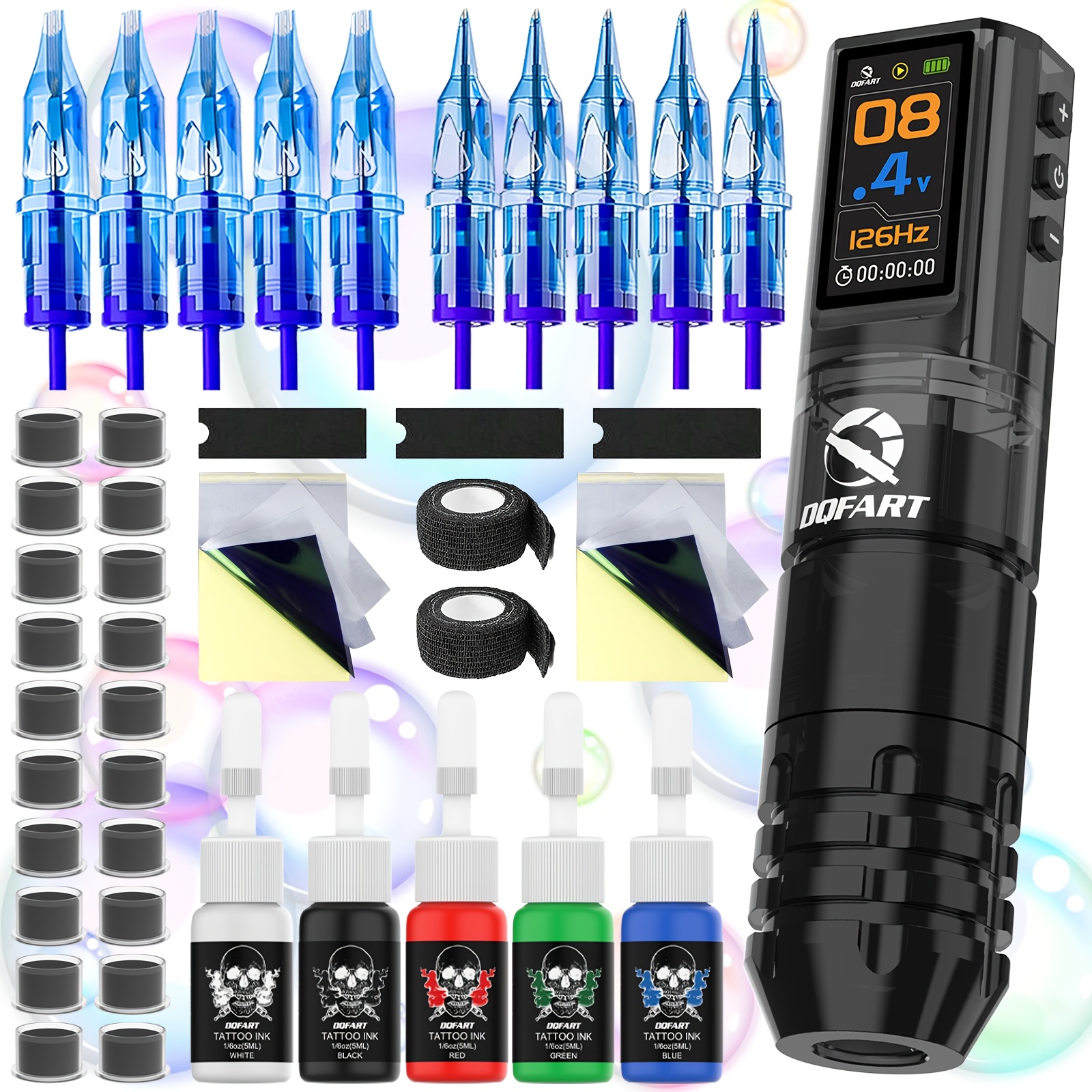 Dqfart Wireless Tattoo Pen Kit: -one Tattoo Machine Set Featuring A Wireless Tattoo Pen, 10 Tattoo Needles, And Multi-colored Inks - A -grade Kit Suitable For Beginners And Tattoo