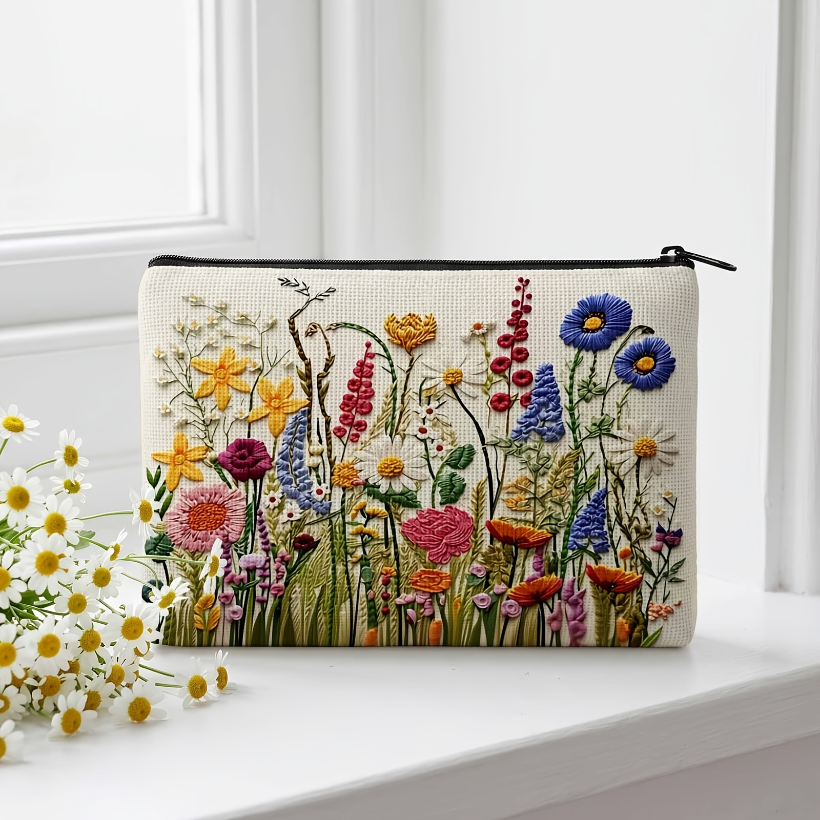 TEMU 1pc Durable Cosmetic Bag With Colorful Garden Pattern, Travel Toiletry Bag And Storage Pouch, Daily Cosmetics Organization, Ideal Gift For