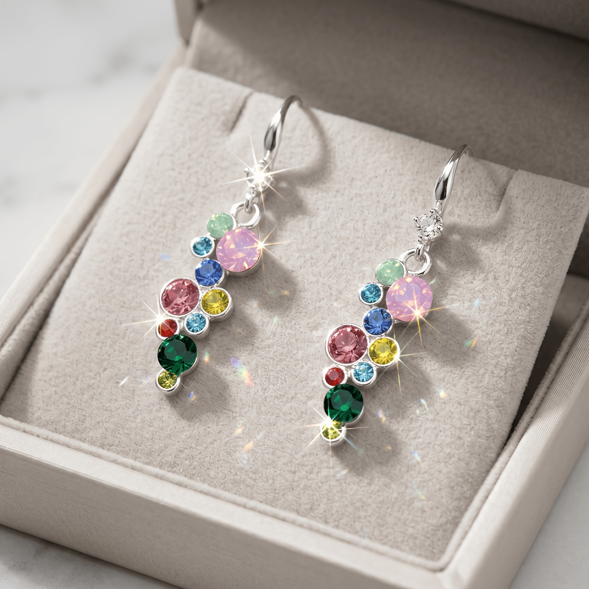 TEMU 1 Paire de Boucles d'Oreilles Bohèmes Irisées de Bulle pour Femme, Bijoux d'Oreille Argentés et Élégants Plaqués Cuivre, Bijoux pour Femme,