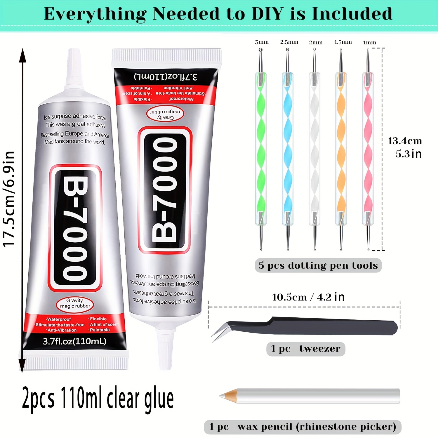 B-7000 Super Adhesive Glue, Industrial Strength B7000 Glues Paste for  Rhinestones Crafts, Clothes Shoes, Fabric, Jewelry Making, Cell Phones,  Tablet