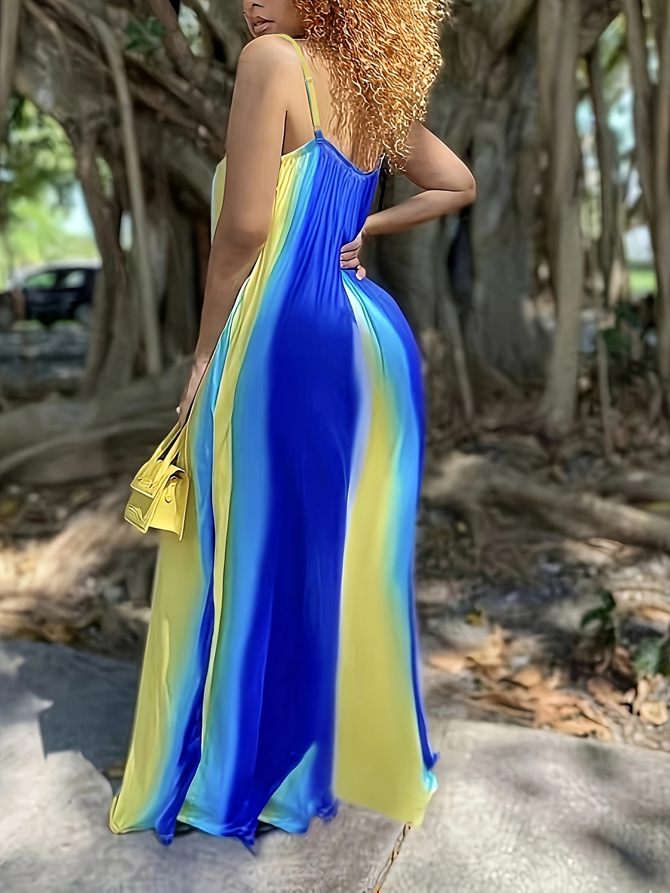 Casual Yellow And Blue Maxi Dress Berrylush Women Solid Navy Blue - Main Image