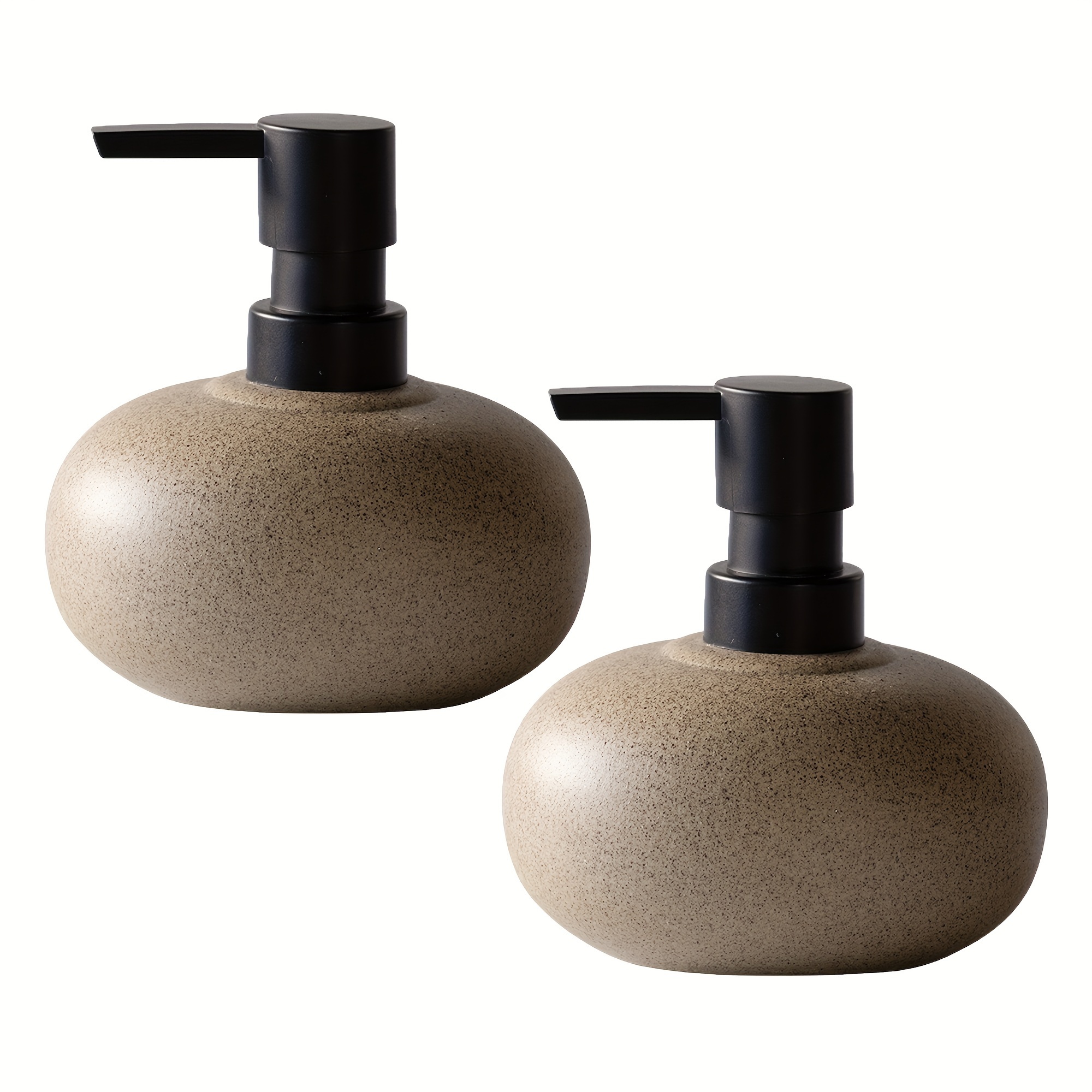 TEMU 2pcs Beige Ceramic Soap Dispensers - Refillable Hand Sanitizer & Shampoo Bottles For Bathroom, Fragrance-free, Phthalate-free