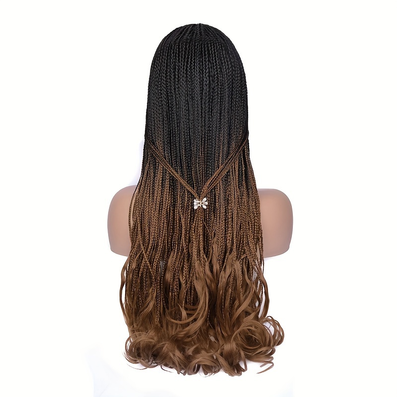 elegant full lace box braided wigs for women 26 inch goddess braids with curly ends high temperature fiber glueless long braided lace wig suitable for all