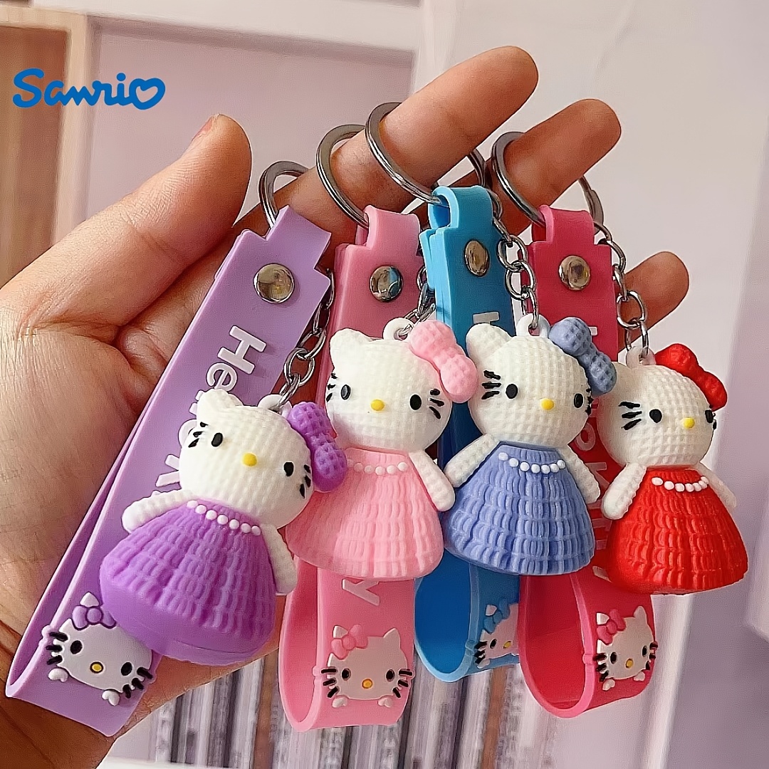 

4pcs Sanrio Hellokitty Keychains, Cartoon Cute Keychains, Pvc Soft Glue Chains, Car, Bag Pendant, 4 Colors In A Set