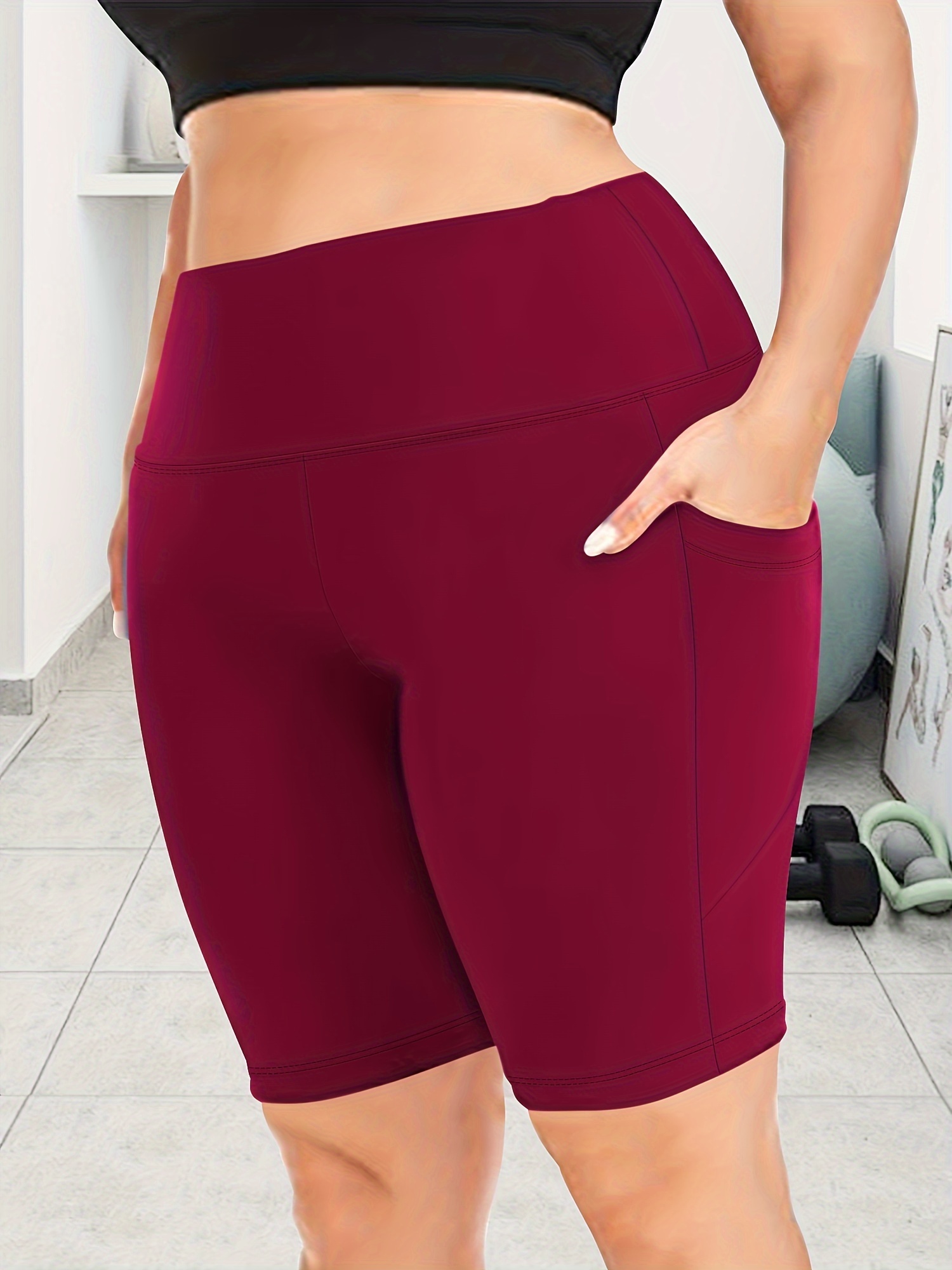Big Size High Waist Crescent Pocket 5 Points Pants - Drainage Style