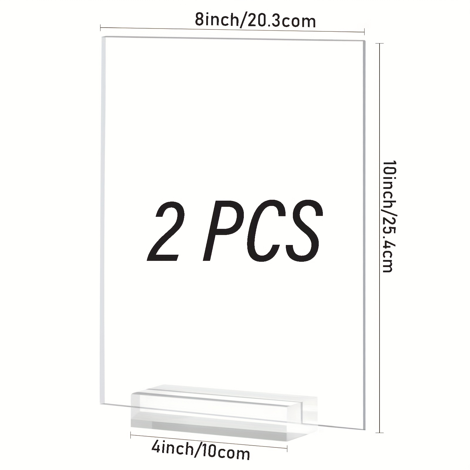 Image of Set Of 2 Clear Acrylic Sheets Measuring 8x10 Inches, Complete With Stands, Perfect For Table Signs For Weddings Or Bars