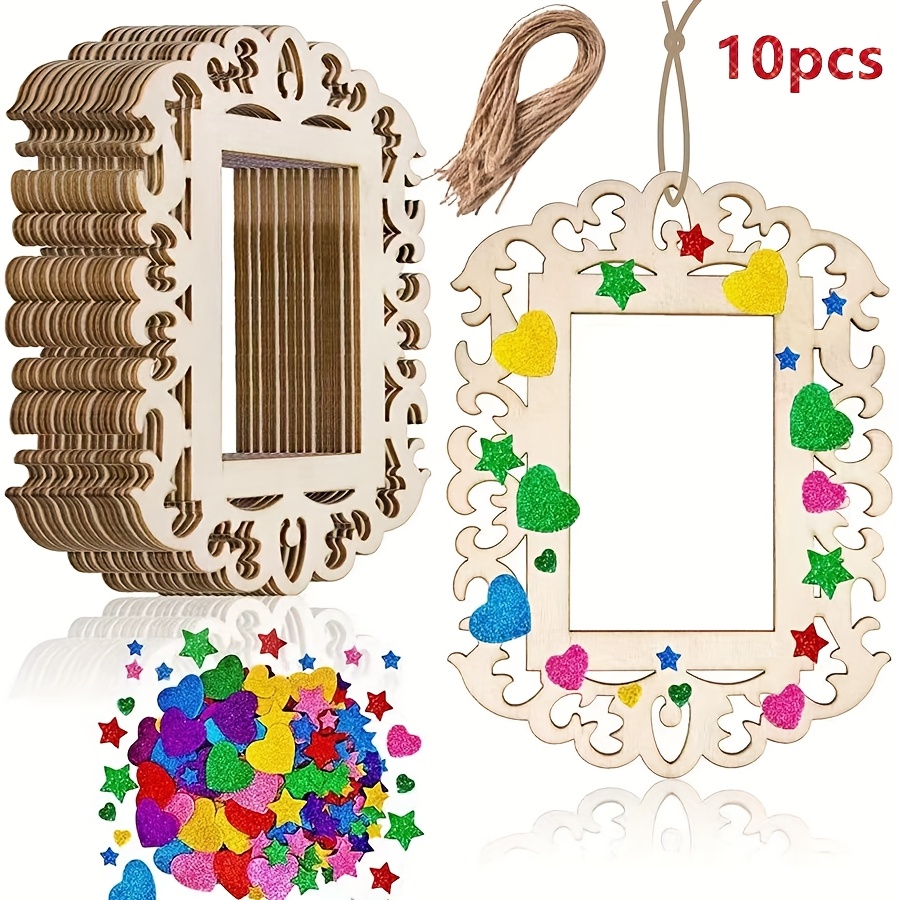 E-shop 10 Holz Bilderrahmen 4,3 x 5,9 Zoll mit Hanfseil Geburtstag Hochzeit Party Dekoration Malerei Hängeanhänger Geeignet für verschiedene Feiertage