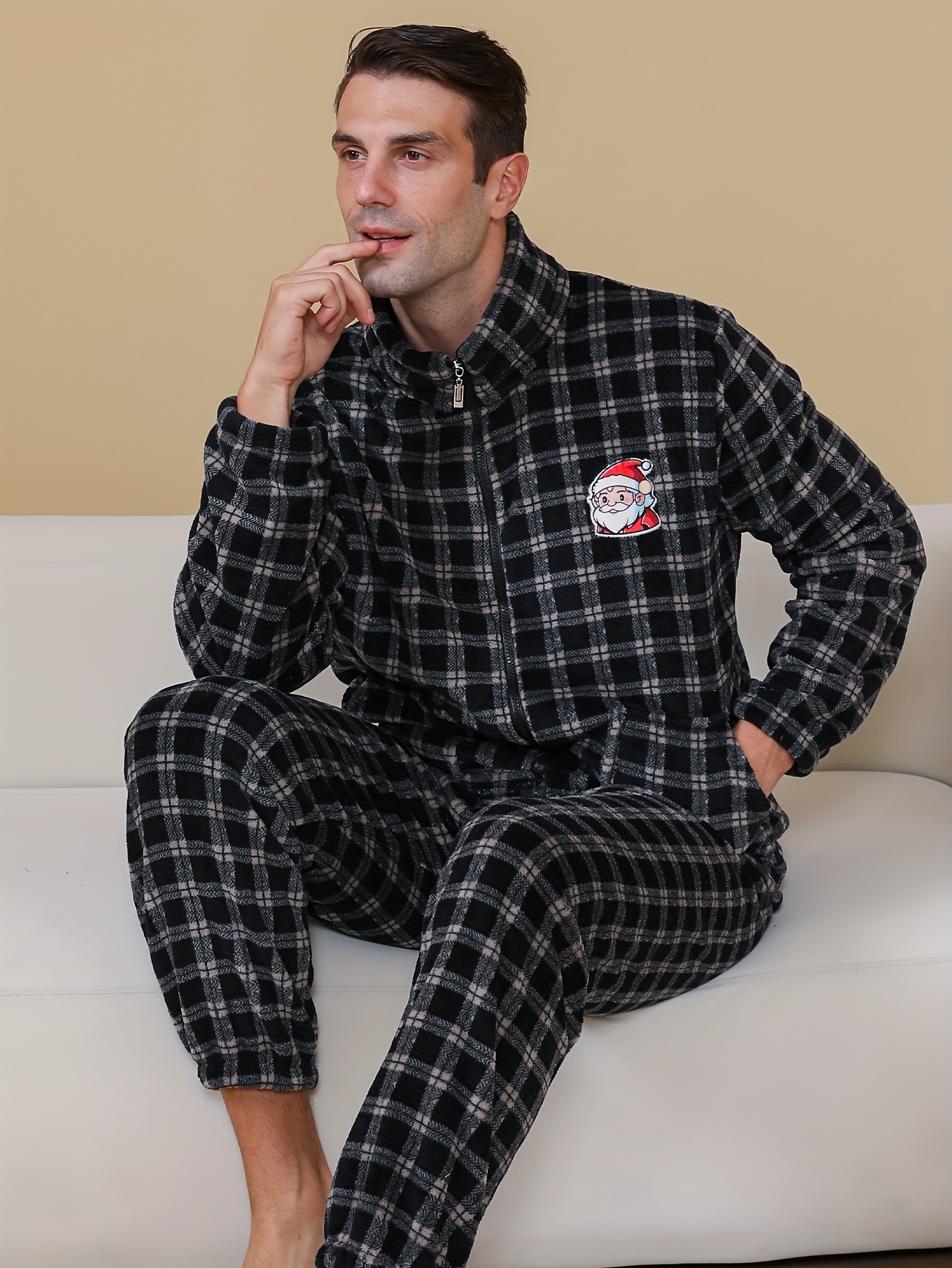 conjunto pijama franela hombre bordado santa claus Temu Spain