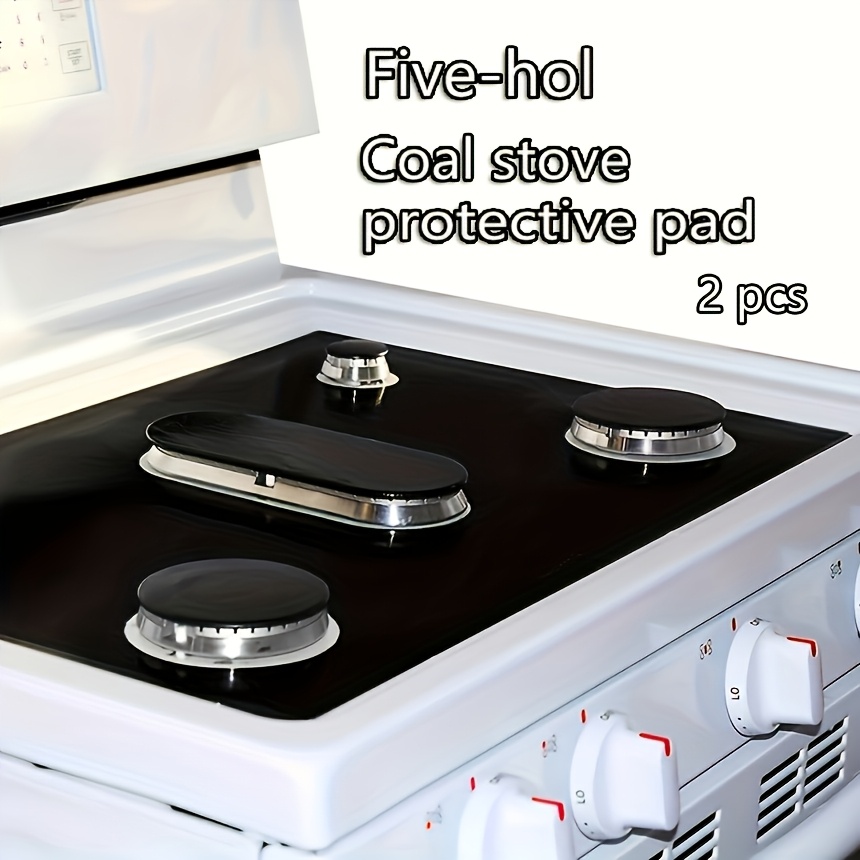 TEMU Ensemble de 2 tapis de cuisinière à gaz pour cuisinière à 5 trous, tapis de nettoyage en téflon pour cuisinière à gaz, tapis de protection de