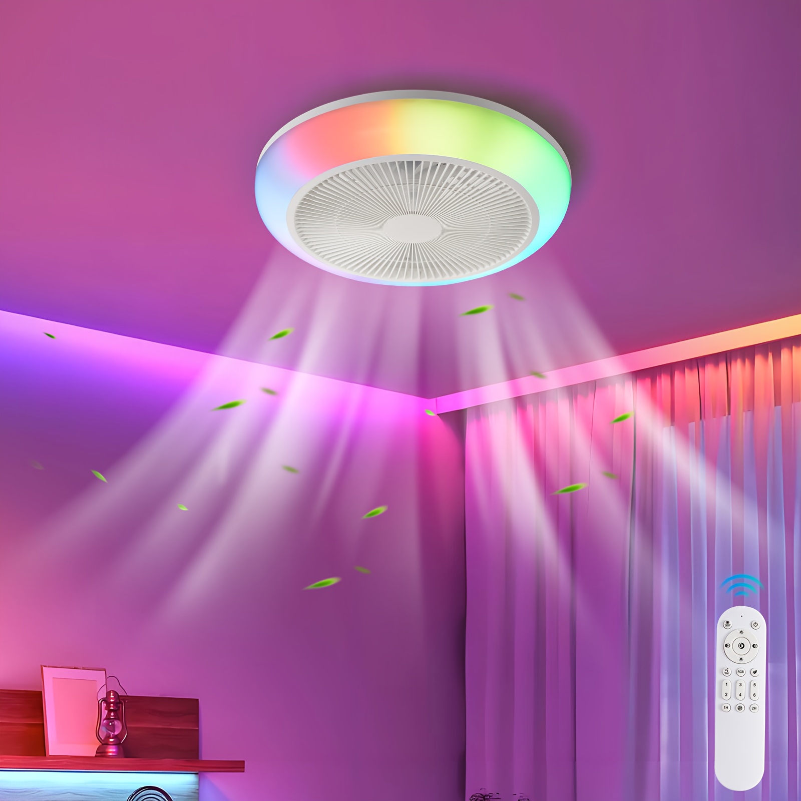 TEMU Un ventilateur de plafond, mesurant /17,71 pouces, avec un design minimaliste et moderne, six vitesses et une fonctionnement silencieux, combiné