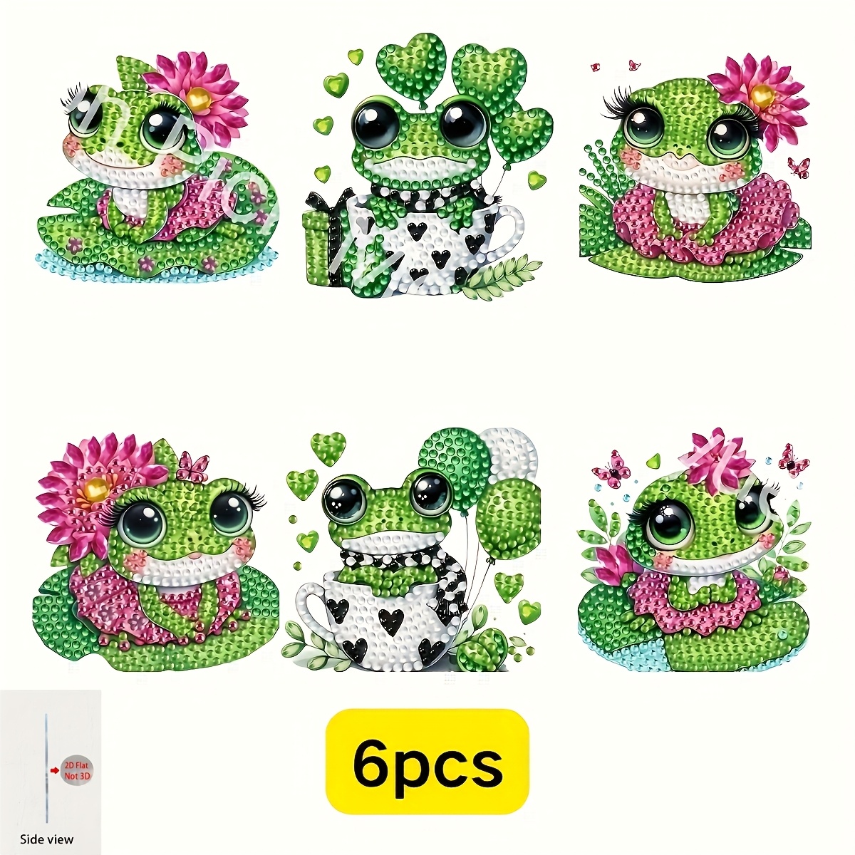 TEMU 6pcs 2d Diamond Painting Set - Lotus Pond Frog Refrigerator Magnet Gift And Mailbox Decoration, Flat 2d
