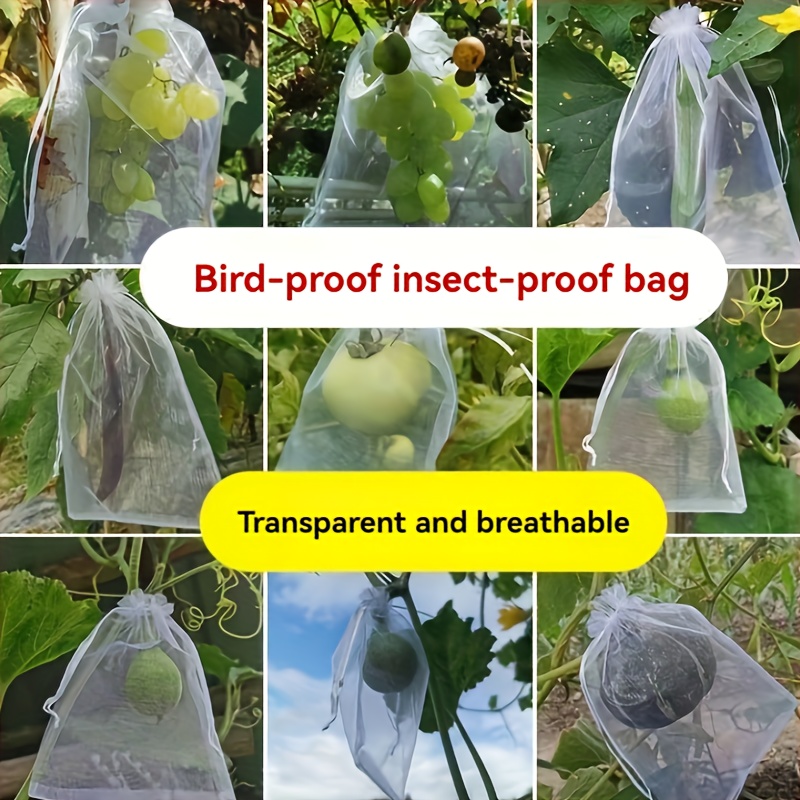 

20/50-piece Drawstring Mesh Fruit & Vegetable Protection Bags - Breathable Anti-pest Netting For Strawberries, Grapes, Persimmons, And More