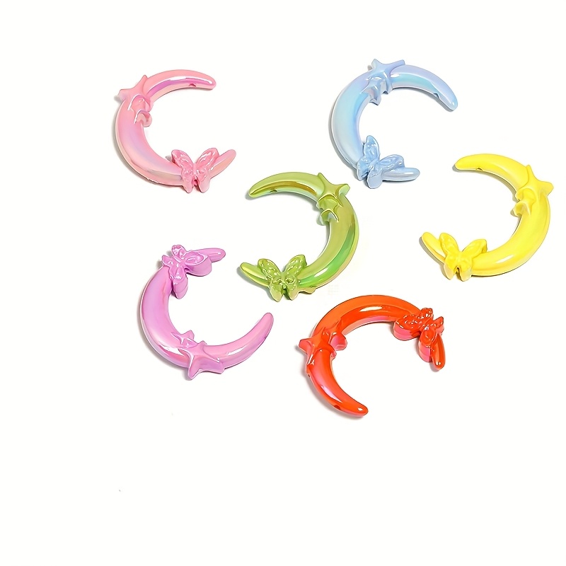 TEMU 6pcs/set Style Random New Uv Plated Acrylic Stars Moon Vertical Hole Beads Mobile Phone Chain Keychain Pen Decorative Materials Additions Loose
