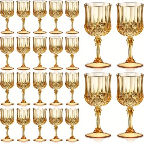 16 or 24pcs amber flutes vintage style 7oz unbreakable goblets bourbon colored crystal glassware for rustic weddings holiday retro bars heavy duty plastic