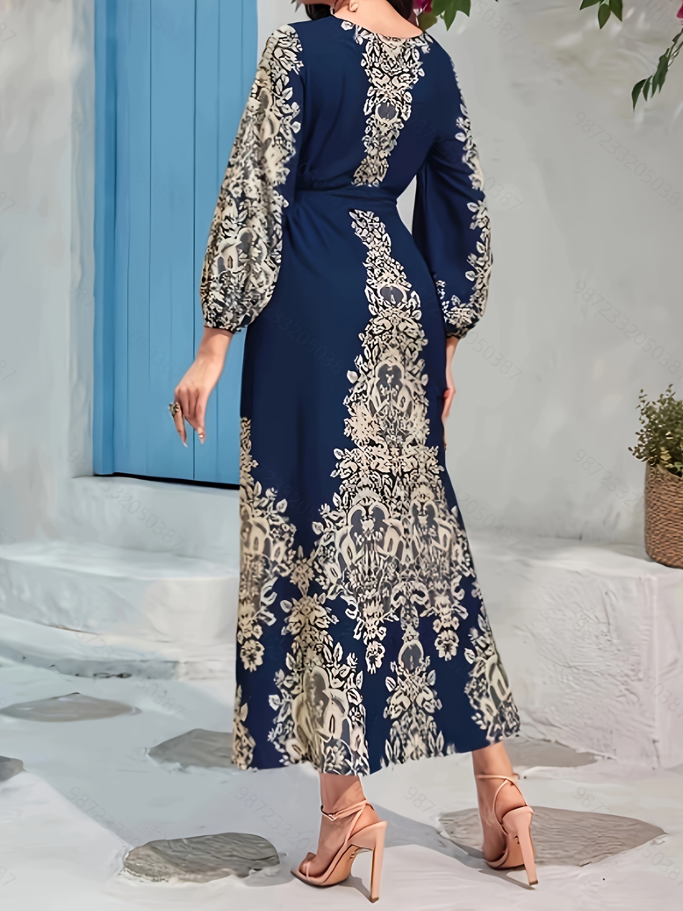 Elegant Black Floral Print Maxi Dress with Golden Detail - Romantic Off-Shoulder Long Sleeve Dress for Women, Perfect for Weddings and Formal Events, Formal Event Dress | Floral Detail | Detailed Design