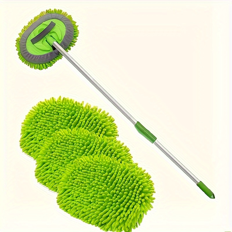 

2-in-1 Chenille Microfiber Car Wash Mop & Brush Set With Replaceable Cloth Cover - Long Handle, -free Cleaning For