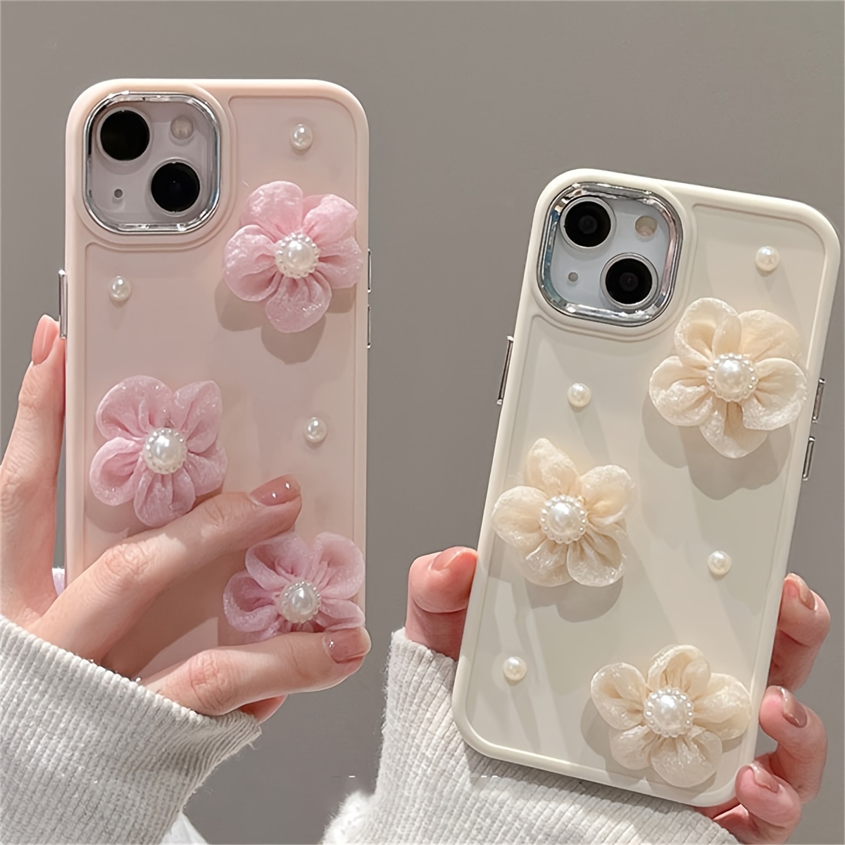 

Floral Pearl Embellished Tpu Case For Iphone 15, 14 Pro Max, 13, 12, 11, Xr - Shockproof Silicone Protective Cover With Elegant 3d Flower Design