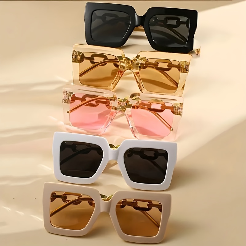 

5pcs Oversized Square For Women Men Luxury Chain Temple Sun Shades For Party Beach Travel