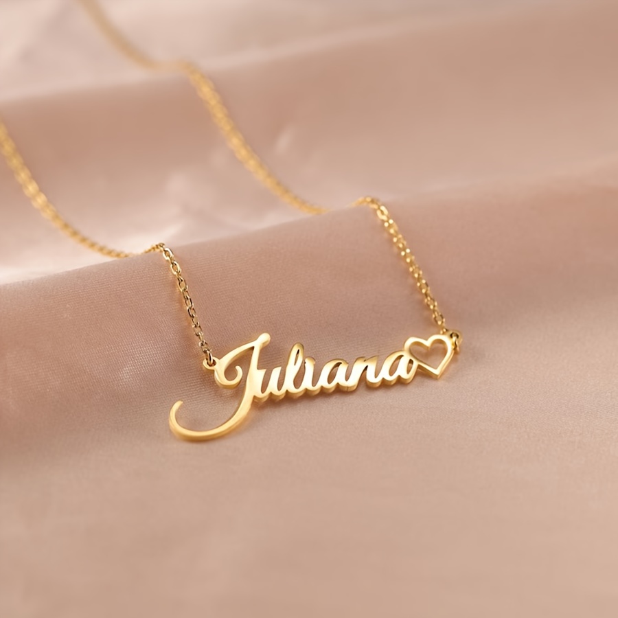 TEMU Custom Name Heart Necklace Women's Personalized Custom Pendant Stainless Steel Hollow Jewelry Accessory Gift