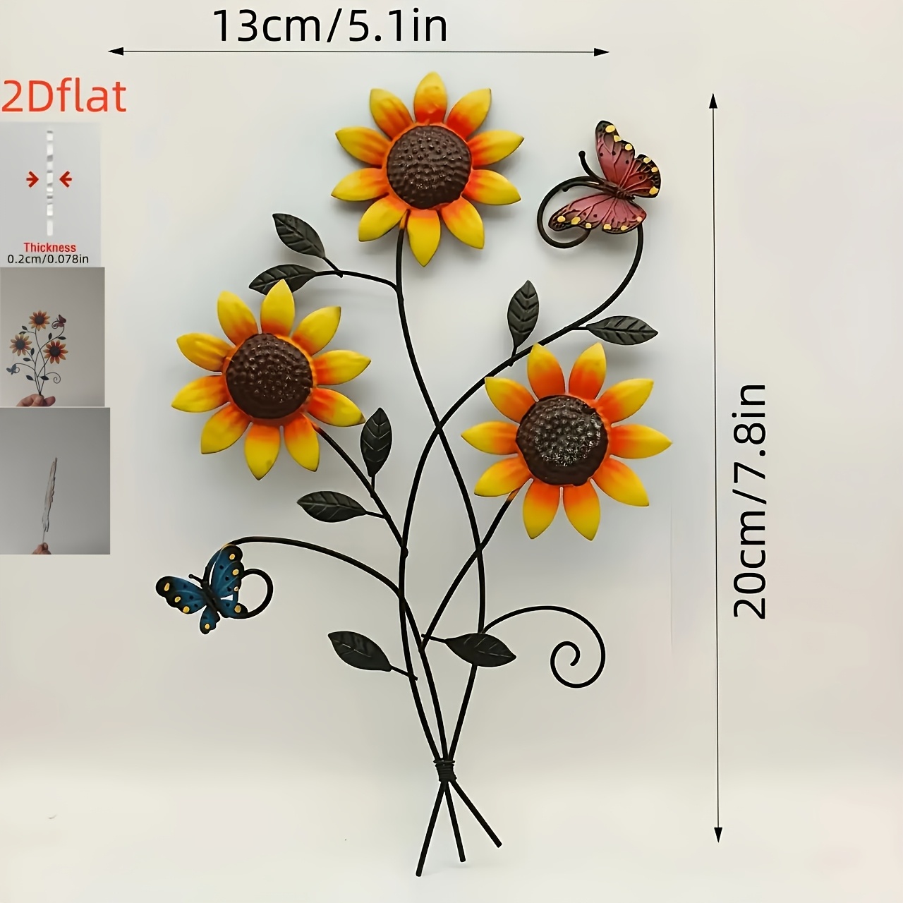 E-shop 2D Flat - [2D Flat] Sonnenblumen- und Schmetterlings-Wanddeko - Realistische Blumendekoration für Wohnzimmer, Terrasse, Garten, einfach zu