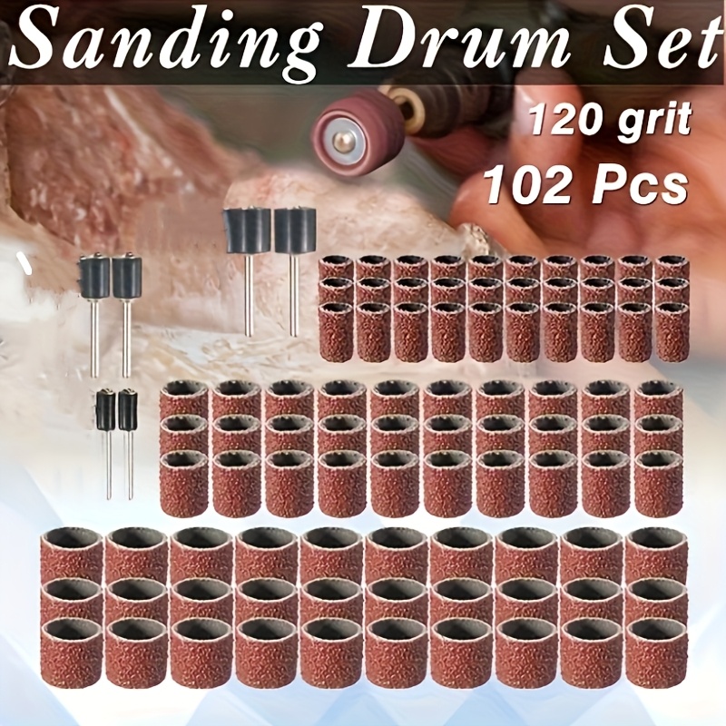 

102pcs Drum Sanding Band Sleeves Sand Paper Ring Grinding Kit, Unscented, For Electric Mill Hanging Accessories, Rotary Tools