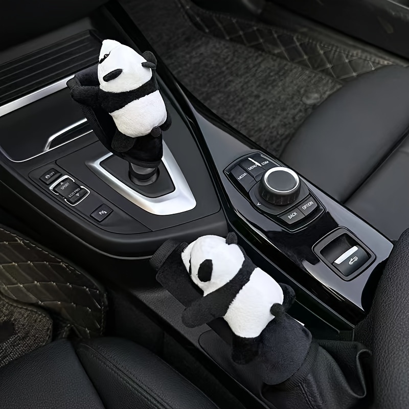 

Panda-themed Car Gear Shift & Handbrake Cover Set - Polyester Fiber, Perfect For Christmas & Valentine's Day Gifts