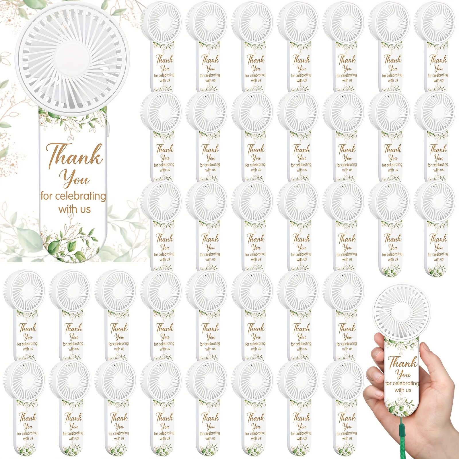 TEMU 50pcs Mini Handheld Electric Fans For Wedding Guests Bulk, Personal Portable Hand Fan Battery Powered Thank You For Celebrating For Wedding Favor, Battery Not (green, Leaf)