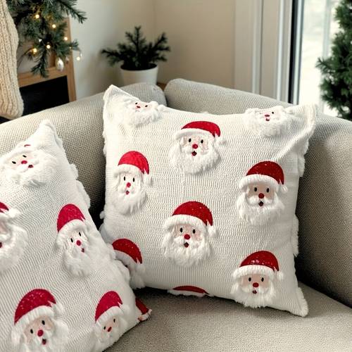 1pc 3d santa claus quilted plush throw pillow cover cushion cover luxury cute decorative pillow cover 18x18 inch for christmas new year living room bedroom sofa decor no pillow core