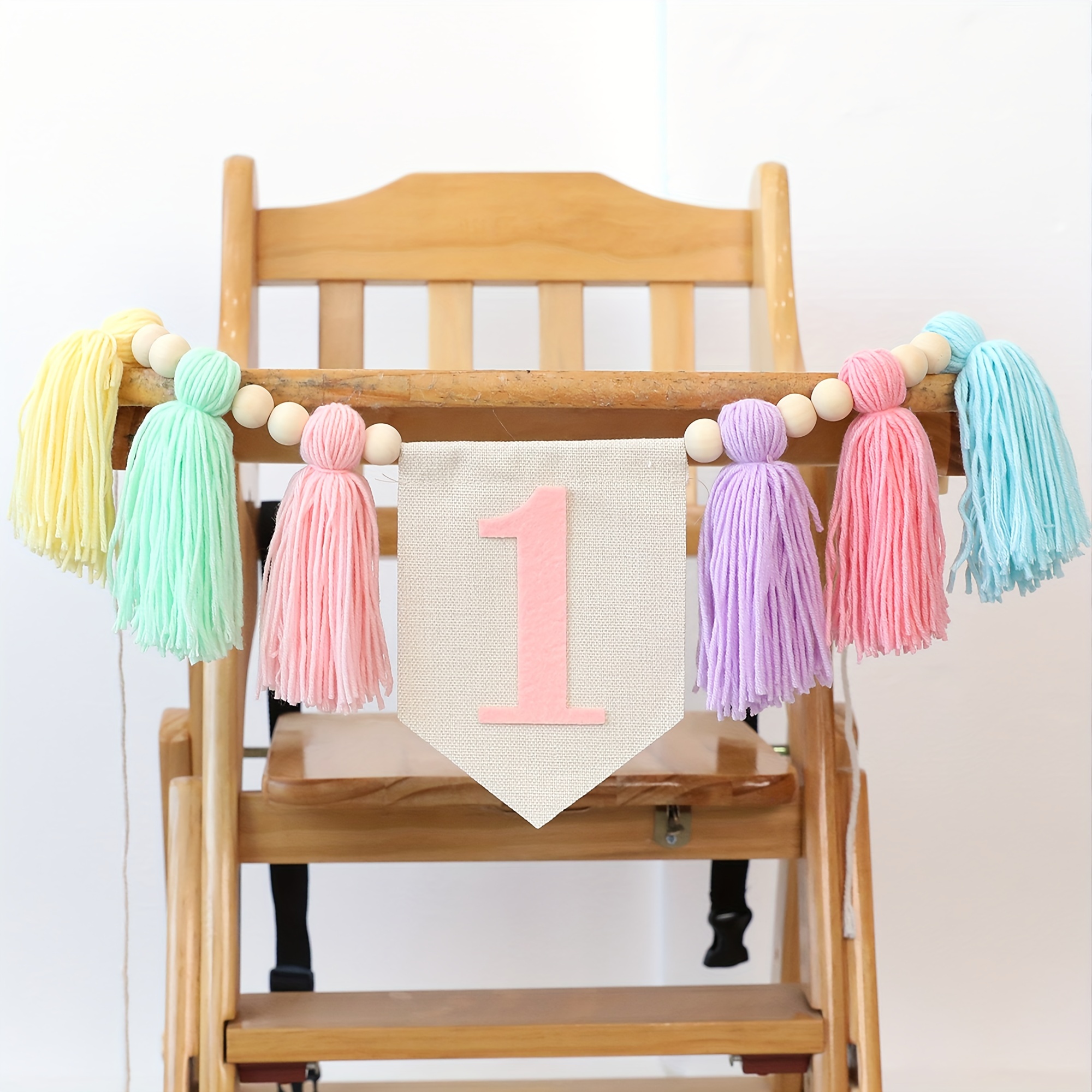 

Handcrafted Macaron High Chair Banner With Tassel Garland - Birthday & Shower Decorations, Princess Theme Party Supplies