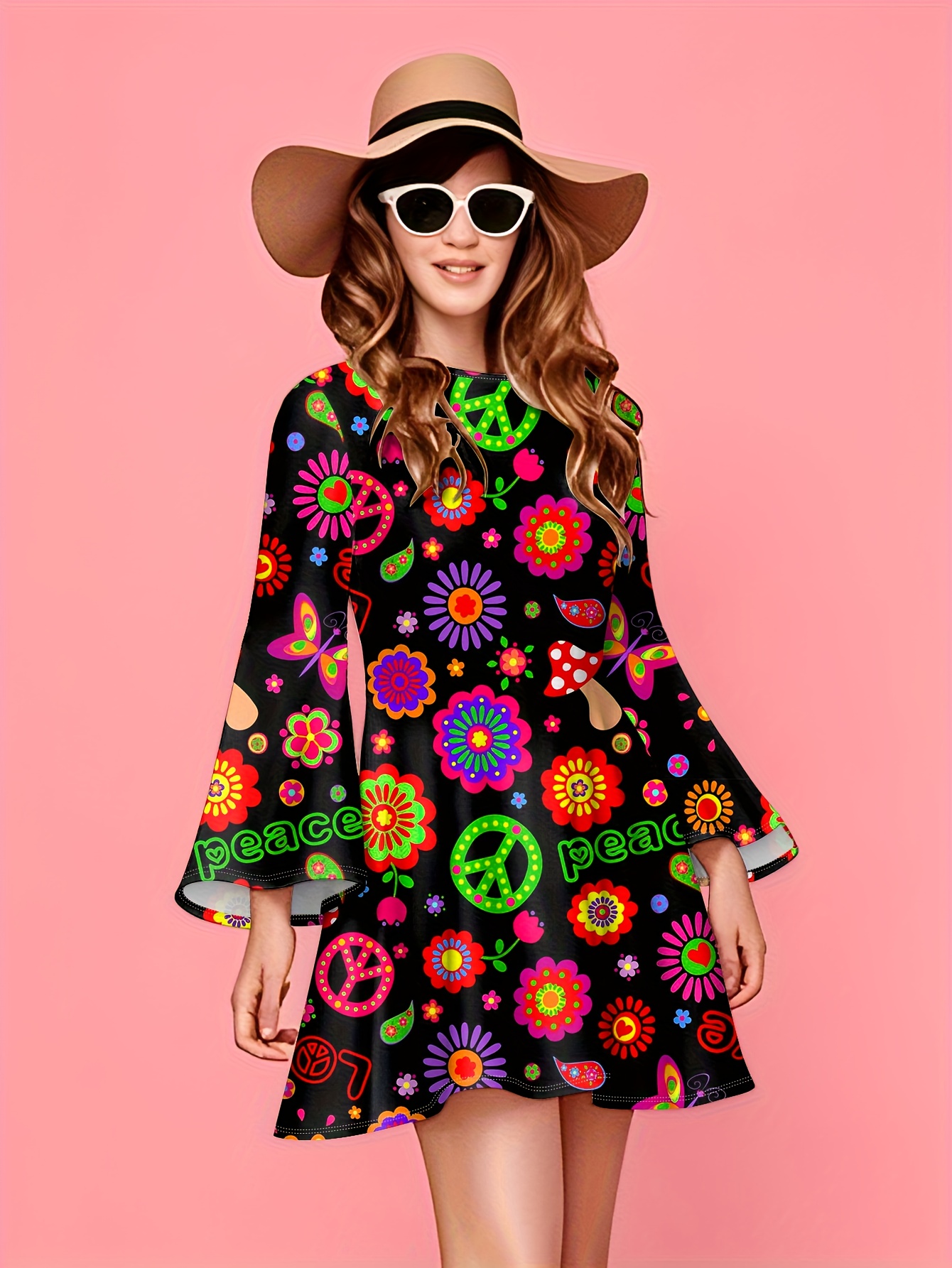 dress 60's theme party colorful century inspired hippie dress 60s featuring