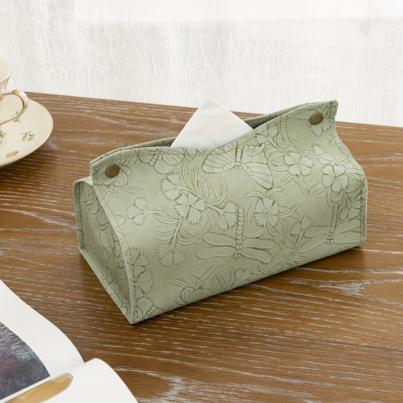 Image of 1pc Nordic Dragonfly Tissue Box Holder – Stylish Woven Design With Elegant Fabric Patterns, Perfect For Dining Room, Kitchen, Or Bedroom Decor, Tissue Storage Box | | Fabric Tissue Holder