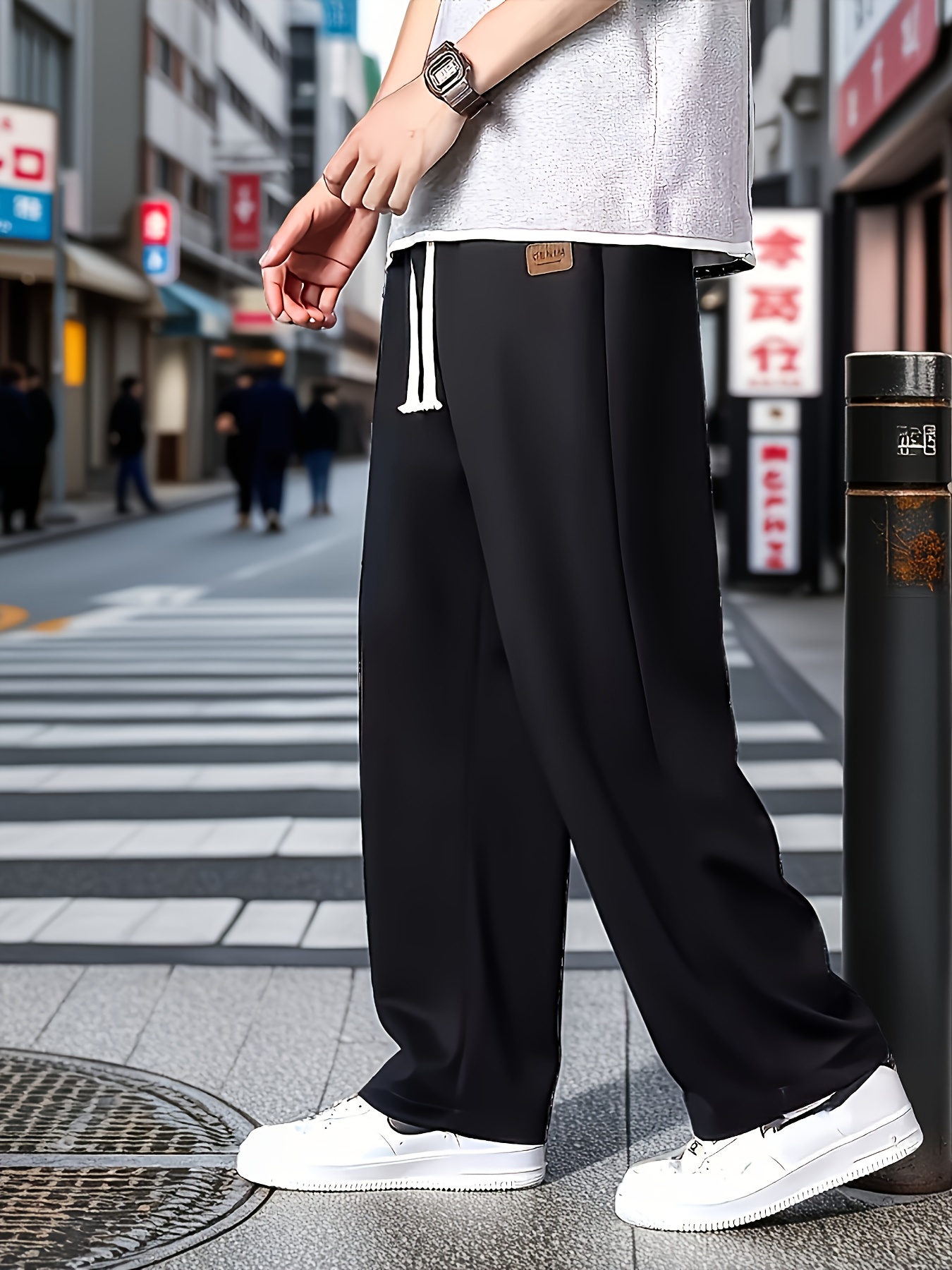 Z H I Y U O BM Ice Silky Casual Pants Men's Summer Trendy Brand Versatile Vertical Straight Leg Trousers Men's Wide Leg Loose Sports Pants