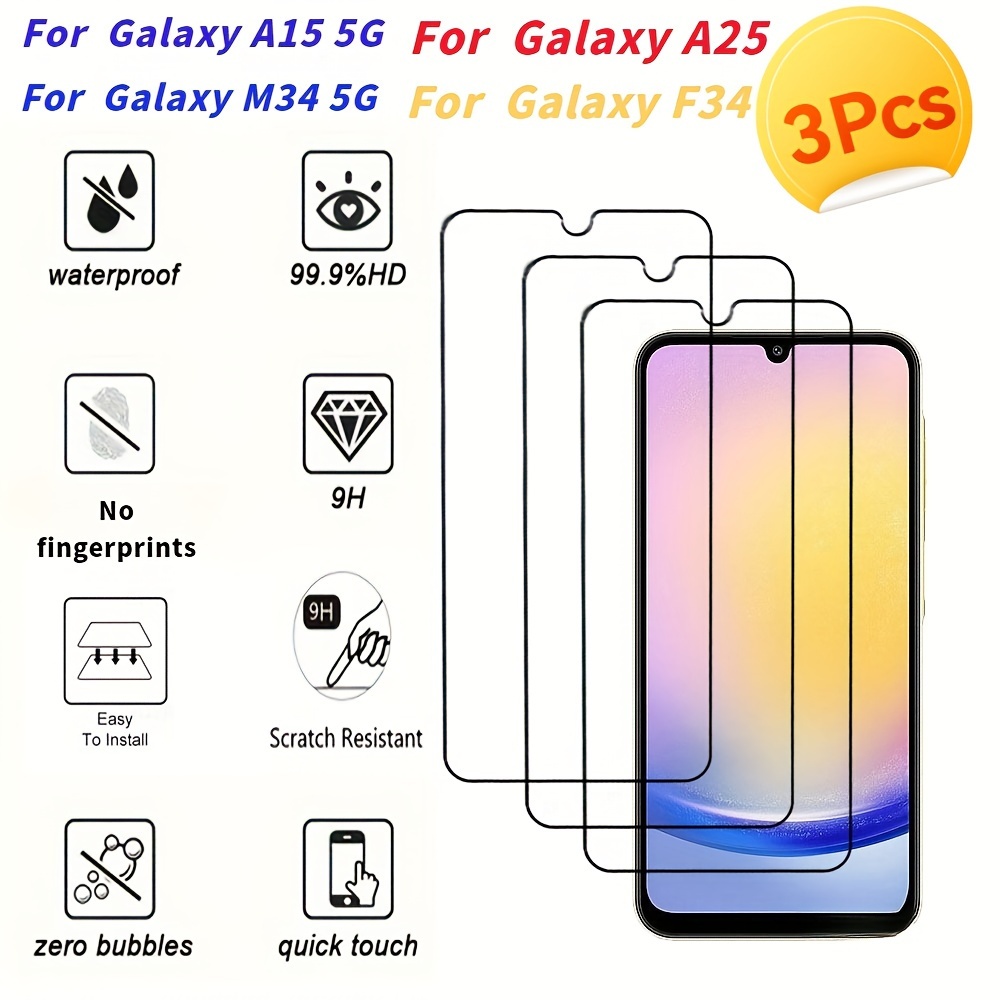 

3pcs Tempered Glass Screen Protector A25/a15 5g/f34/m34 5g, 9h Hardness, Anti-fingerprint, Waterproof, Oil-proof, , Scratch-resistant Glossy Surface