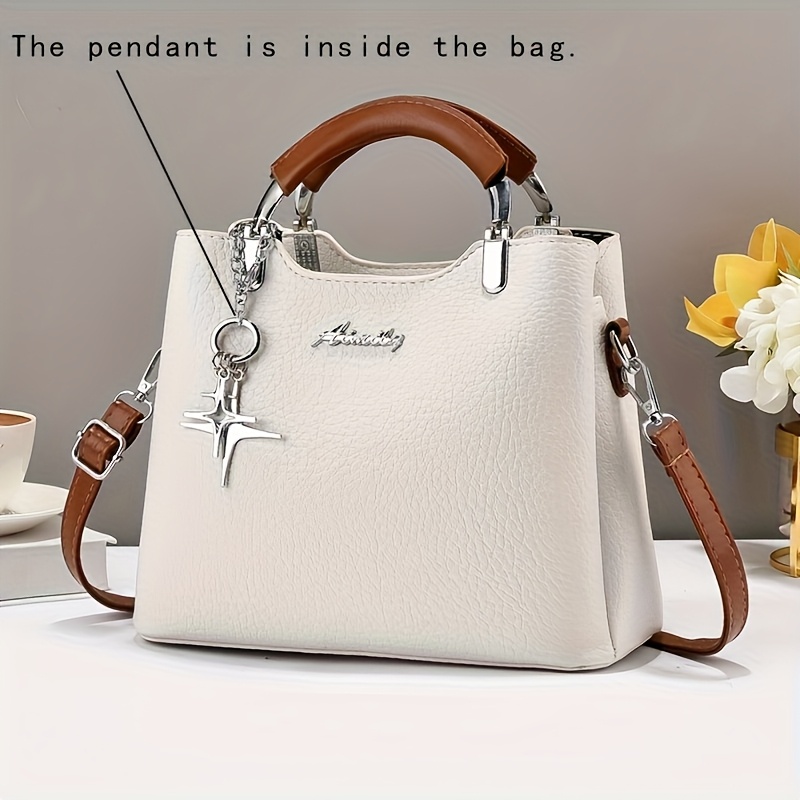TEMU A Solid Color Pu Women's Handbag That Slung Over, , Fashionable For Work And Commuting, With Detachable And Adjustable Shoulder Straps, And A Of