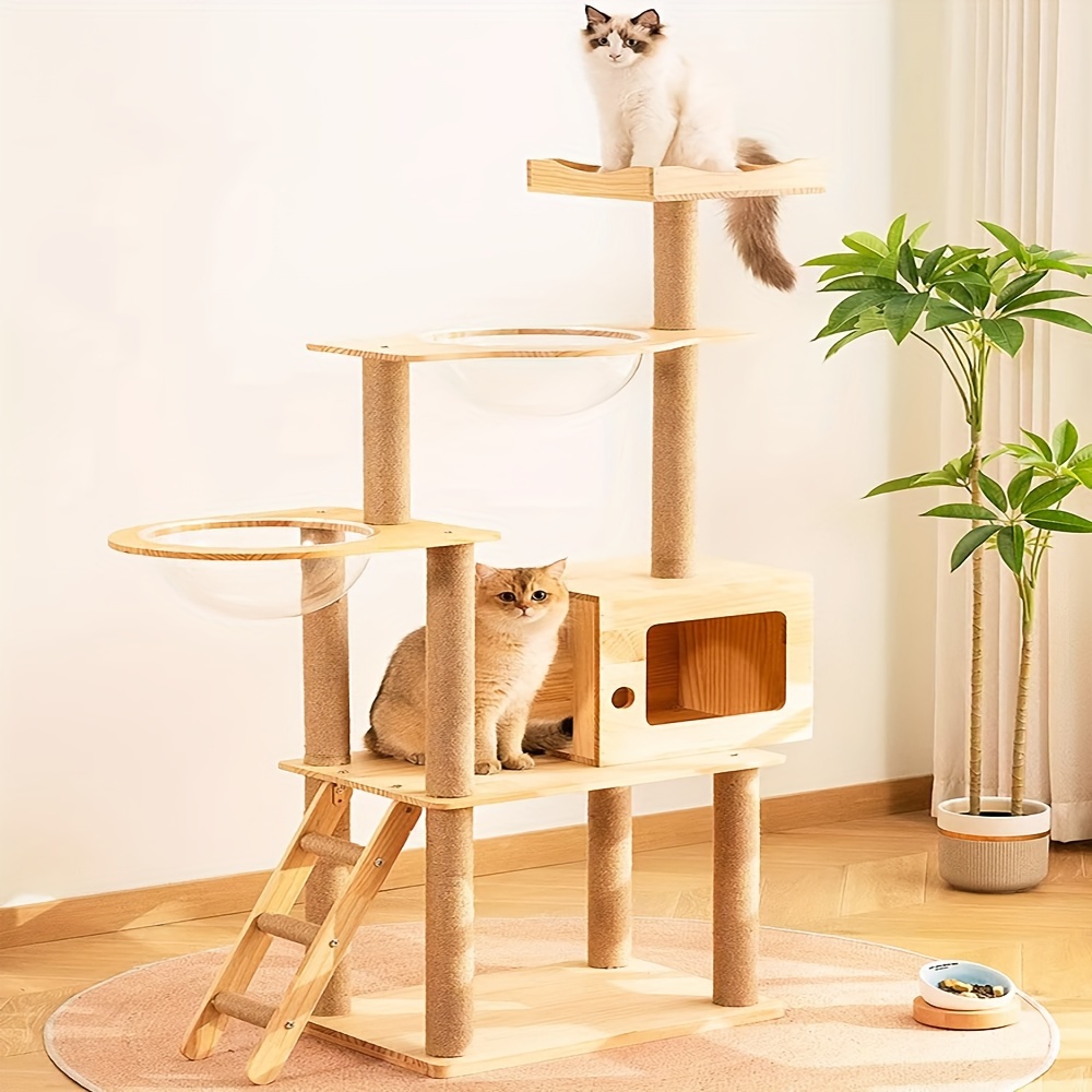 

48in Deluxe Multi-level Cat Tree Tower - Solid Wood Kitty Playhouse With Sisal Scratching Post, Large Condo, Climbing Ladder & Plush Toys | Cozy & Spacious Indoor Furniture For Cats And Kittens