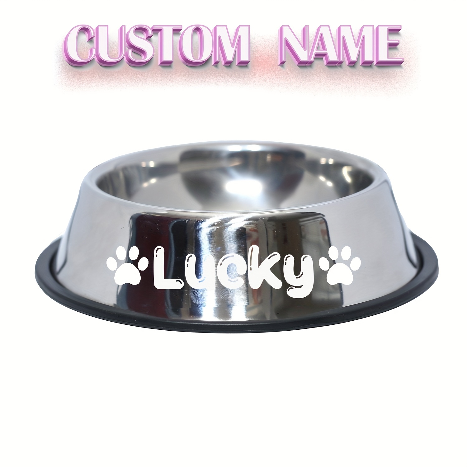 TEMU Custom Engraved Stainless Steel Pet Bowl - Non-tipping, Non-slip Base, Suitable For Dogs And Cats, Personalize Your Pet's Name - Ideal For Food