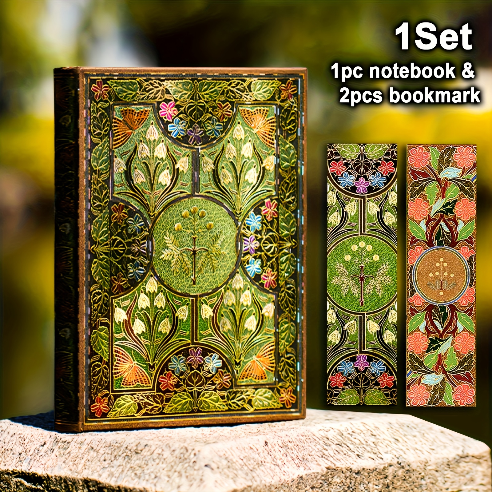 Image of 3pcs/set,256pages, Flower Vintage Hardcover Notebook,with 2pcs Bookmark,golden-plated Laser Foil Diary,colored Pages,diy ,portable Notebook,travel Journal,perfect Gift,office