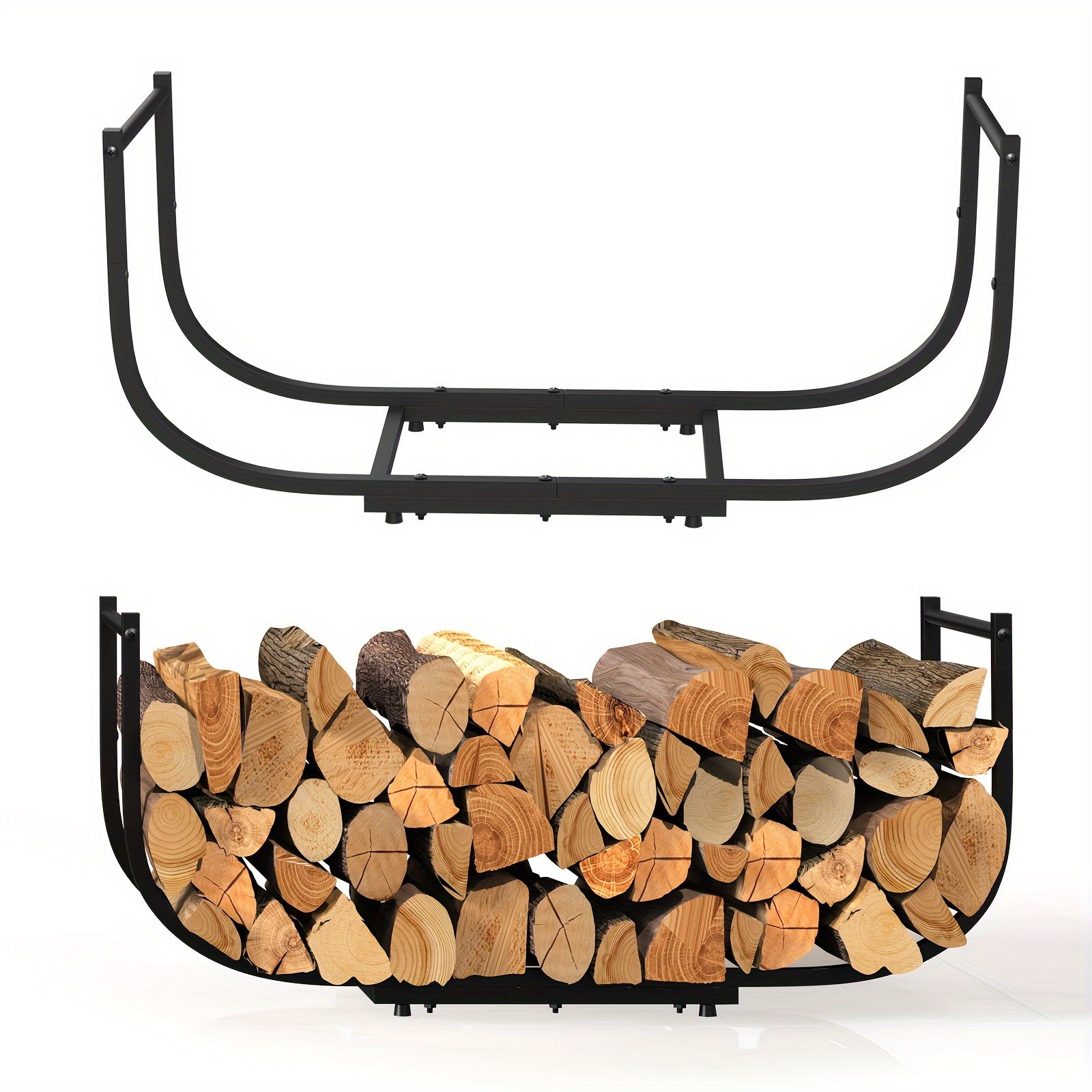 

Firewood Rack And Outdoor For Fireplace Wood Storage, U-shaped Heavy Duty Metal Log Holder, Stand For Fireplace Outdoor Patio Carrier Organizer, Black, 33" D*13" W*19" H