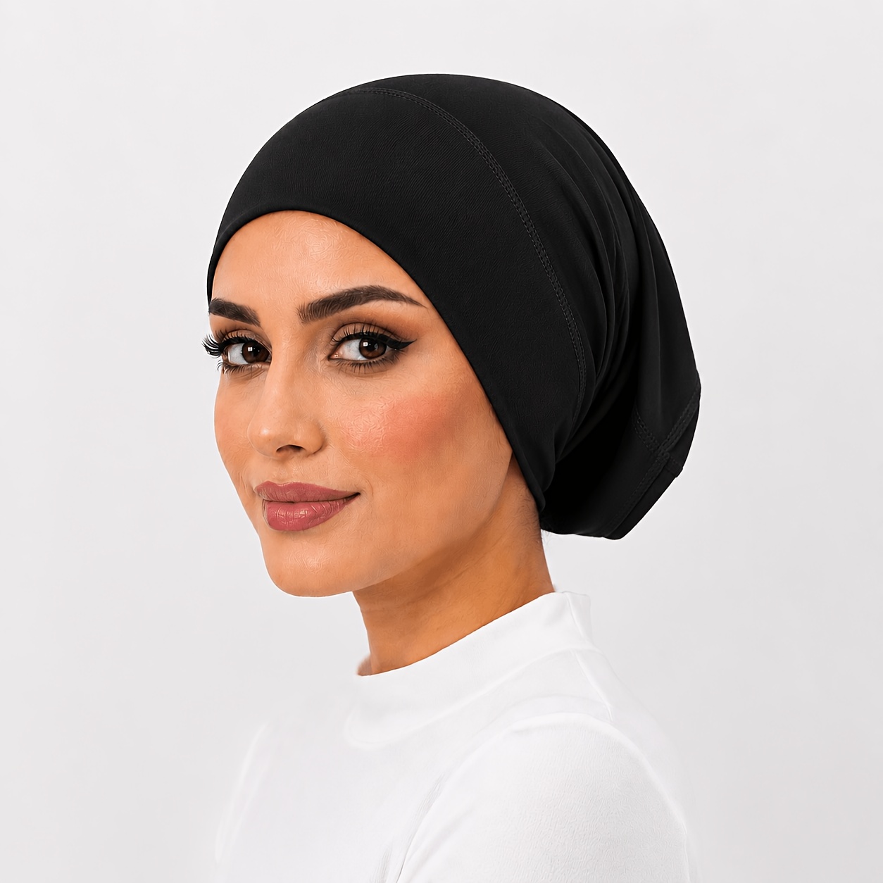 TEMU 1pc Foulard musulman cylindrique en tissu élastique et respirant noir, bon ajustement pour bonnet de base pour femmes - Parfait pour le Ramadan