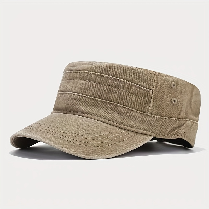 Image of Flat Top Hat For Men, Washed And Worn And Summer, Vintage Casual Duck Tongue Hat, Outdoor Sun Hat