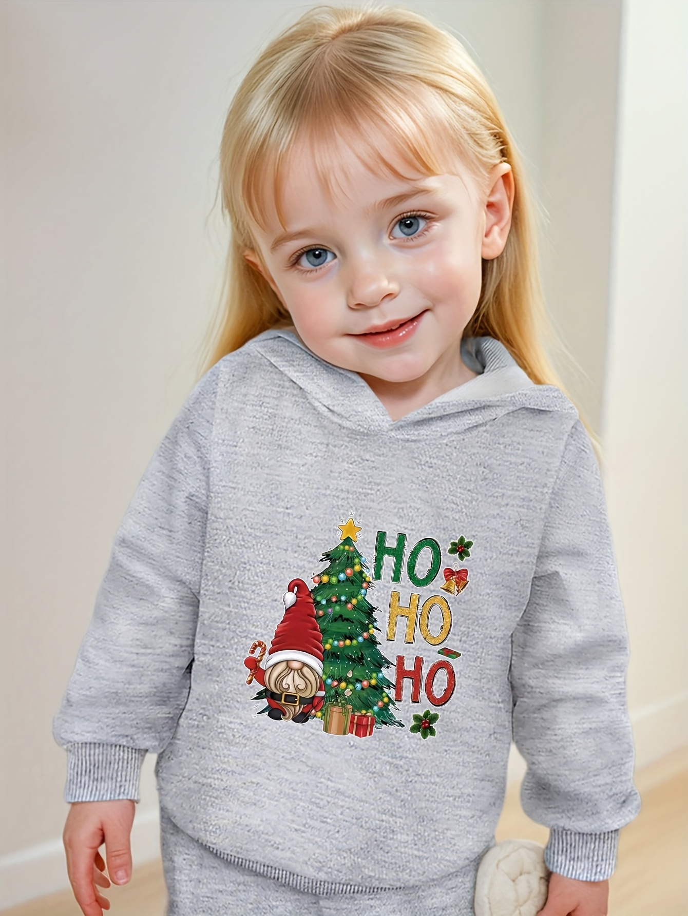 christmas girl's hoodies, cute santa claus print hooded sweatshirt