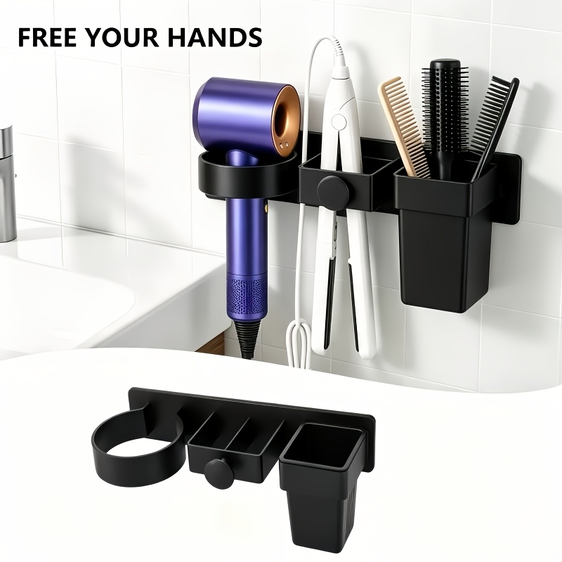 TEMU Porte-sèche-cheveux mural, Support de rangement pour sèche-cheveux de salle de bain, Organisateur pour lisseur et fers à friser, Crochet pour