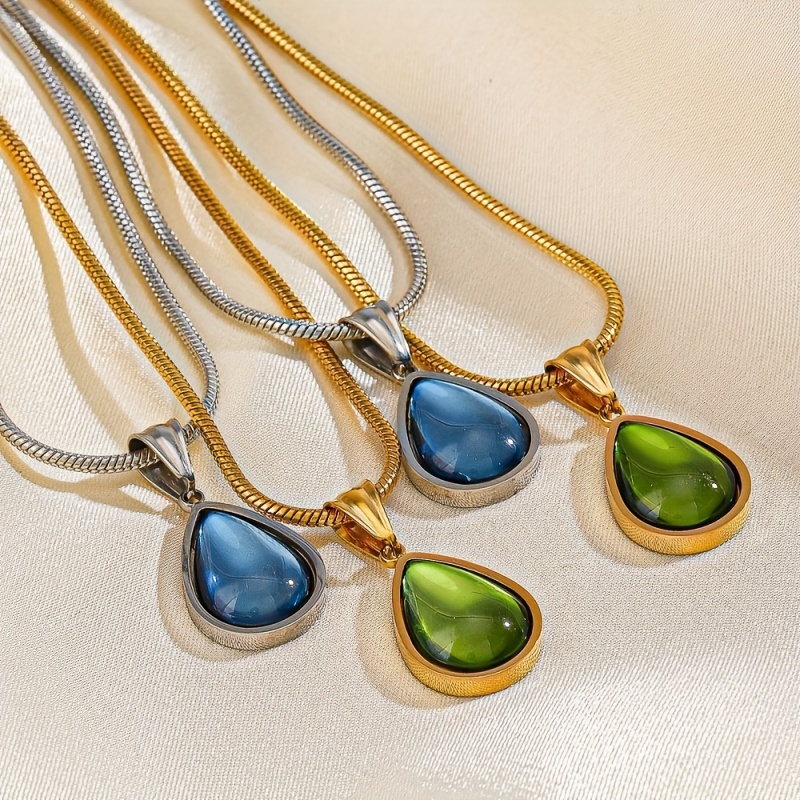 

1pc Fashion Vintage Olive Green Blue Droplet Pendant Necklace