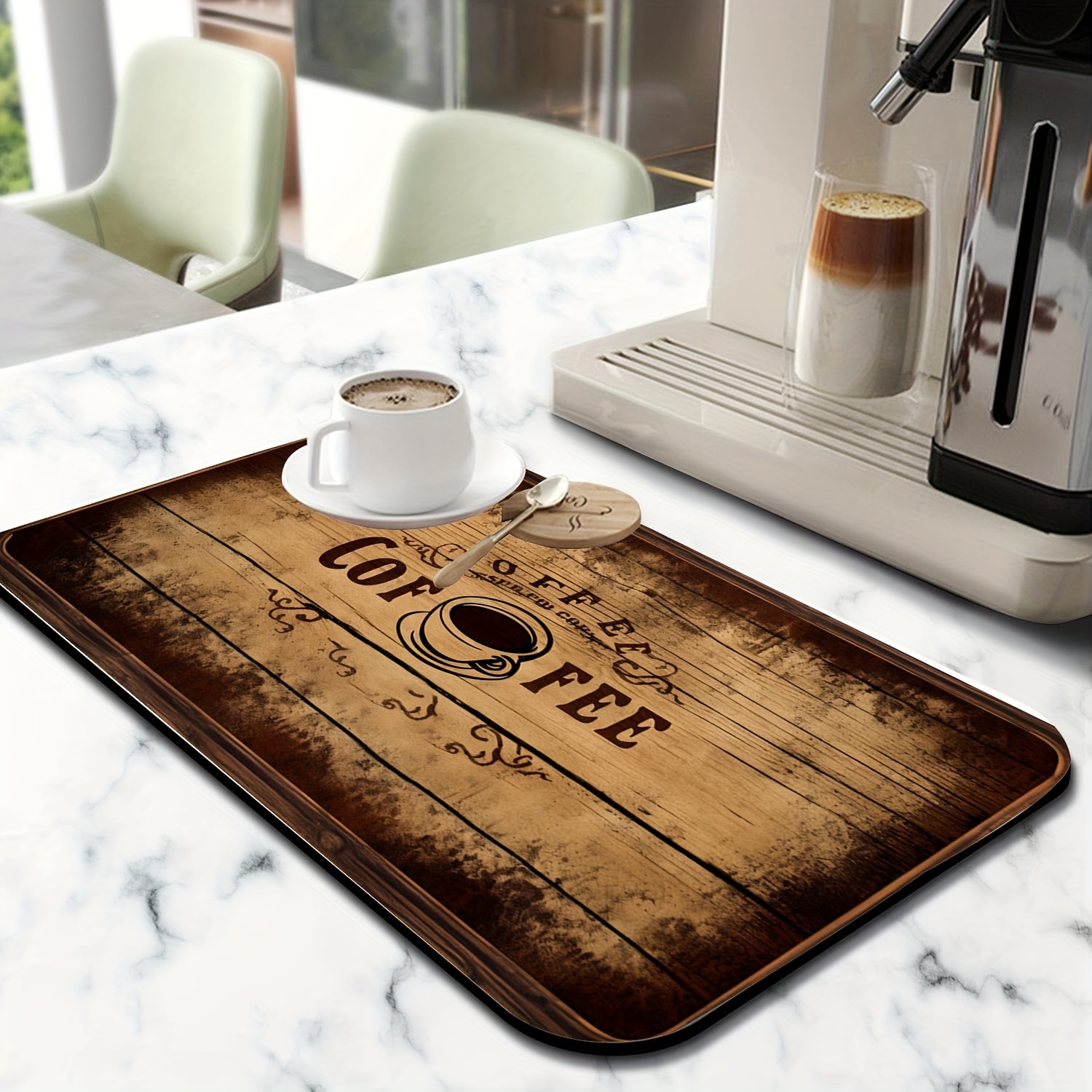 

1pc Wood Mat - Non-slip, & Drying Pad For Kitchen And Patio Decor - Perfect Gift Idea, Coffee Pattern, Table Decor, Festival Decor