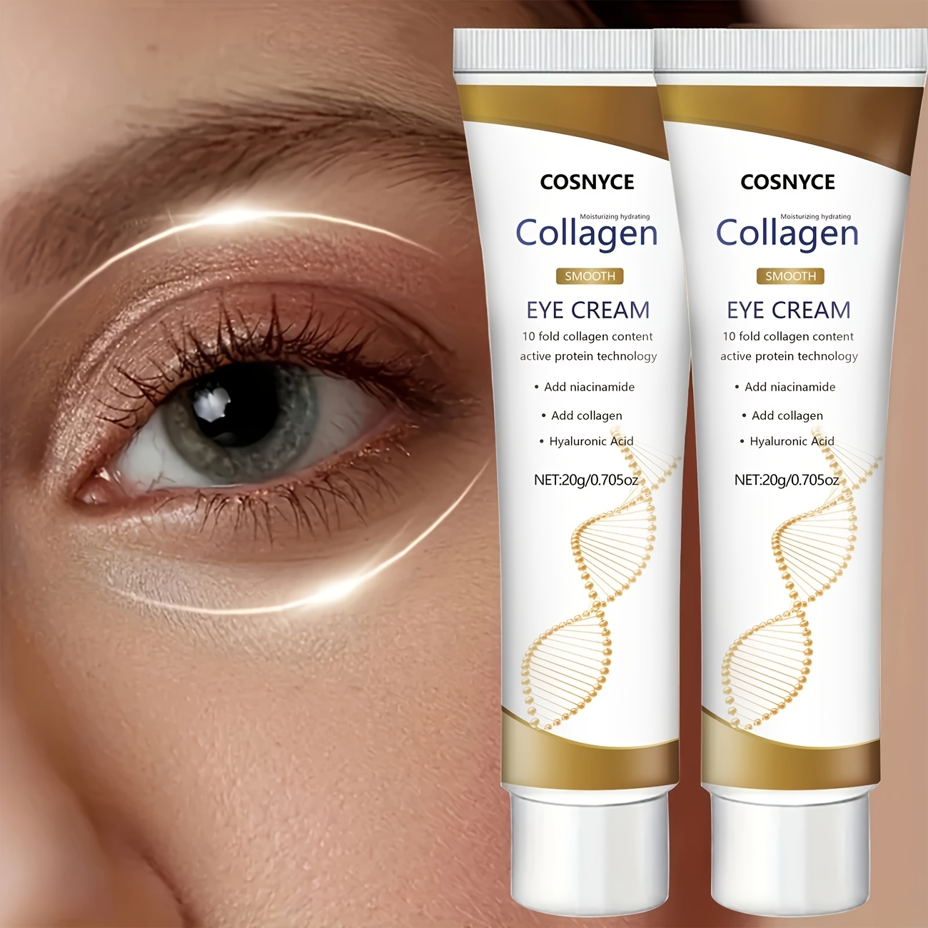 cosnyce collagen eye cream with hyaluronic acid and glycerin   moisturizing formula for dry sensitive light beige all light beige types including sensitive