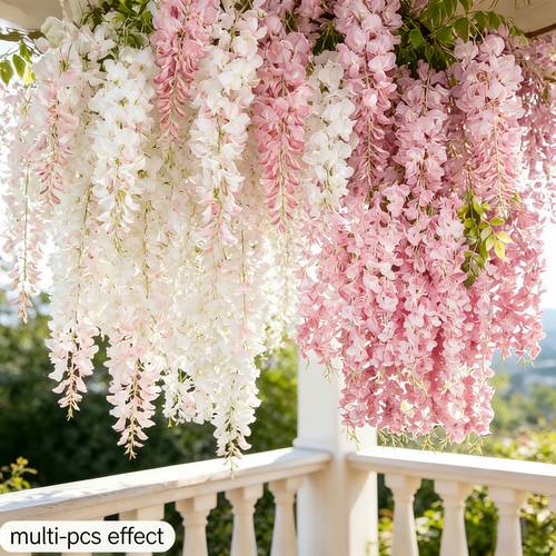 40pcs artificial wisteria hanging flower decorations 2pcs pink and white faux wisteria garlands imitation silkyy vine for wedding arches parties gardens poolside staircase resistant realistic multi piece effect