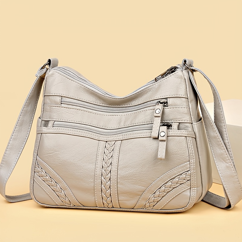 Image of Women's Pu Handbag With Adjustable Crossbody/shoulder Strap, Zipper Closure Multi- - Elegant Solid Color Tote In //grey/ For, Casual, Dressy Occasions - Versatile Everyday Purse